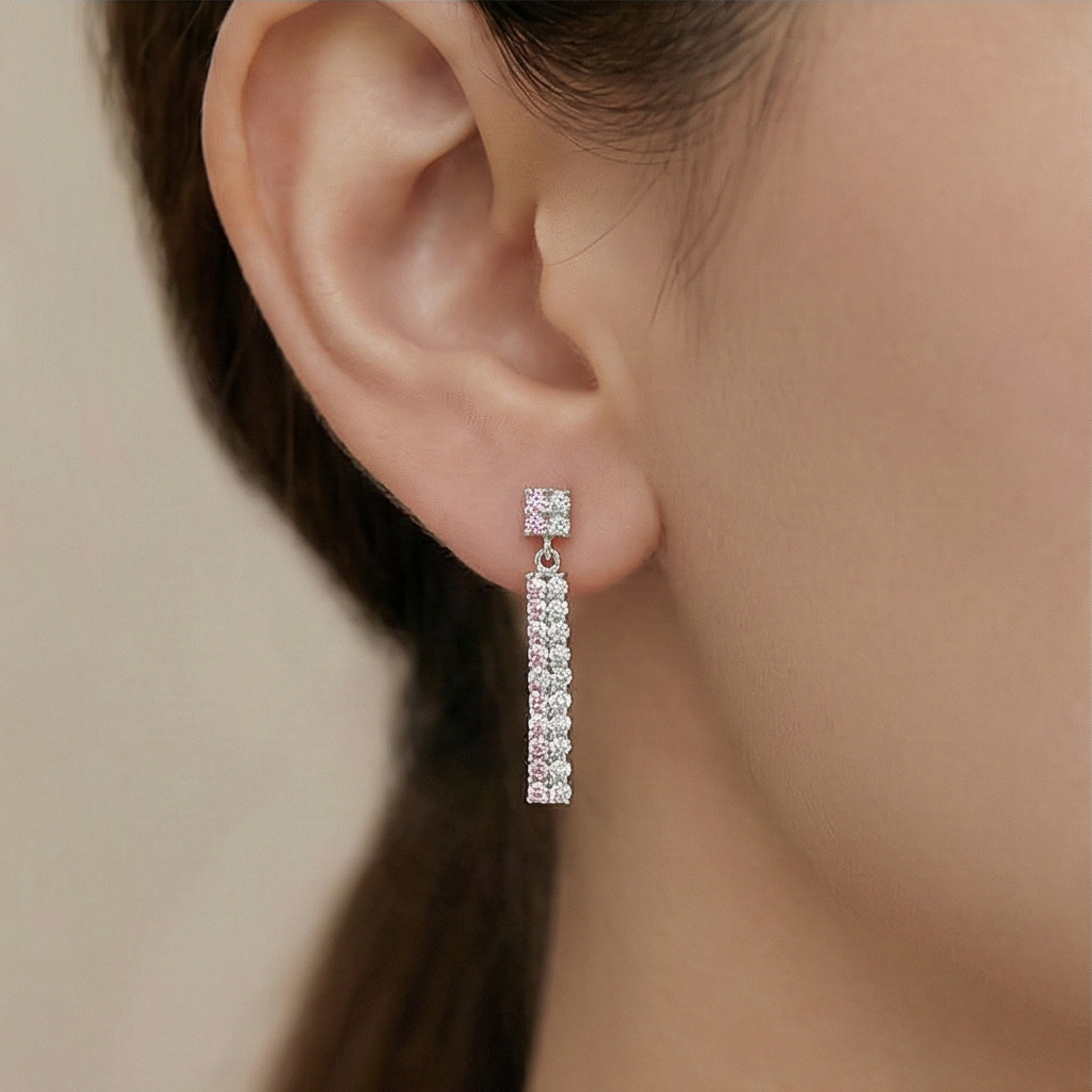 925 Sterling Silver Pink And White Linear Drop Earrings Jewellery For Women : AG00005098