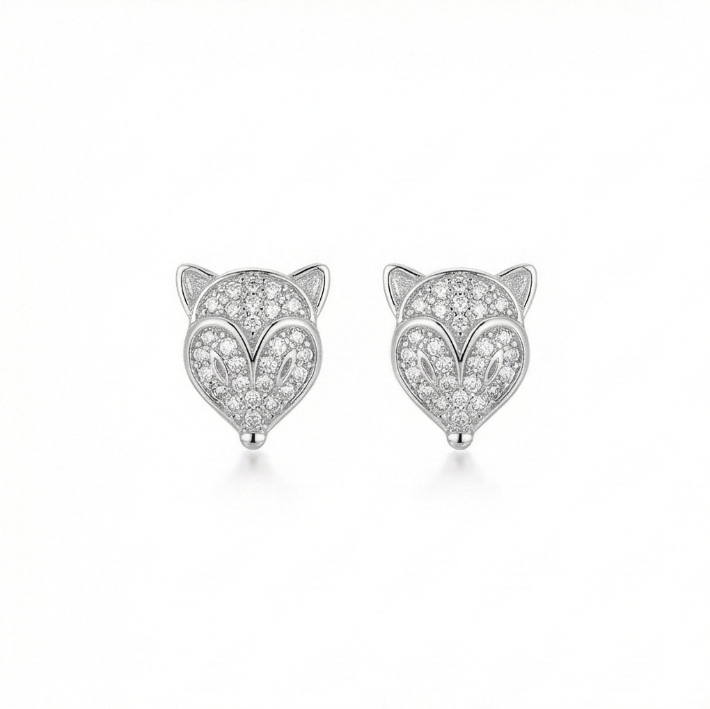 925 Sterling Silver Pave Fox Head Stud Earrings Jewellery For Women : AG05499102