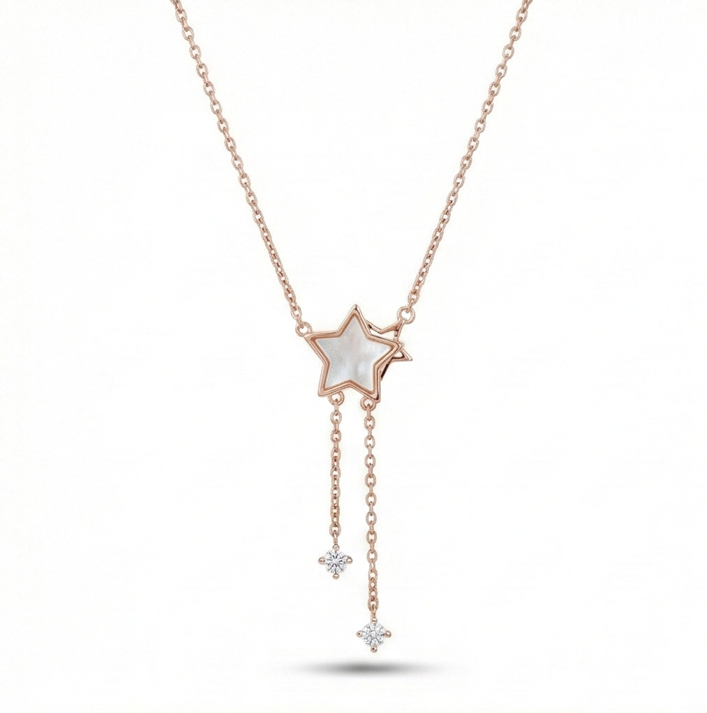 925 Sterling Silver Rose Gold Plated Star Drop Lariat Necklace Jewellery For Women : AG06560109
