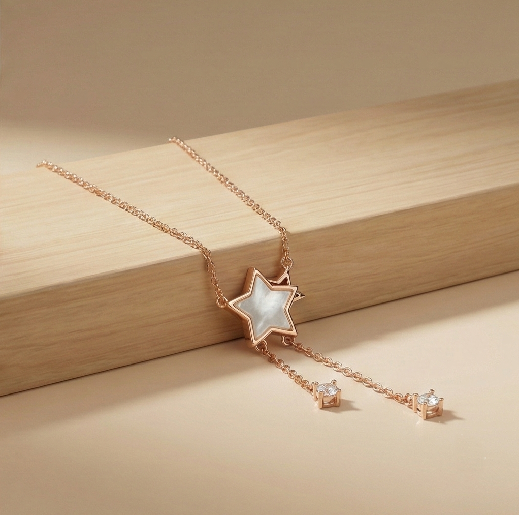 925 Sterling Silver Rose Gold Plated Star Drop Lariat Necklace Jewellery For Women : AG06560109