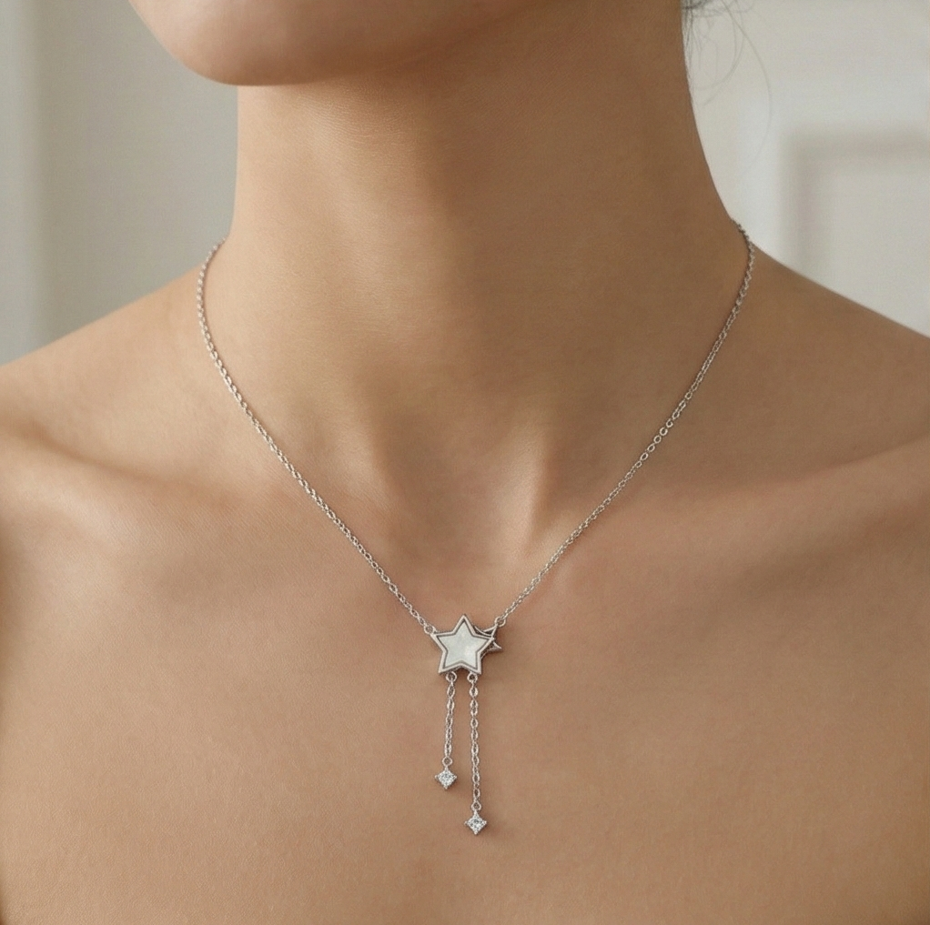 925 Sterling Silver Star Drop Lariat Necklace Jewellery For Women & Girls : AG06614110