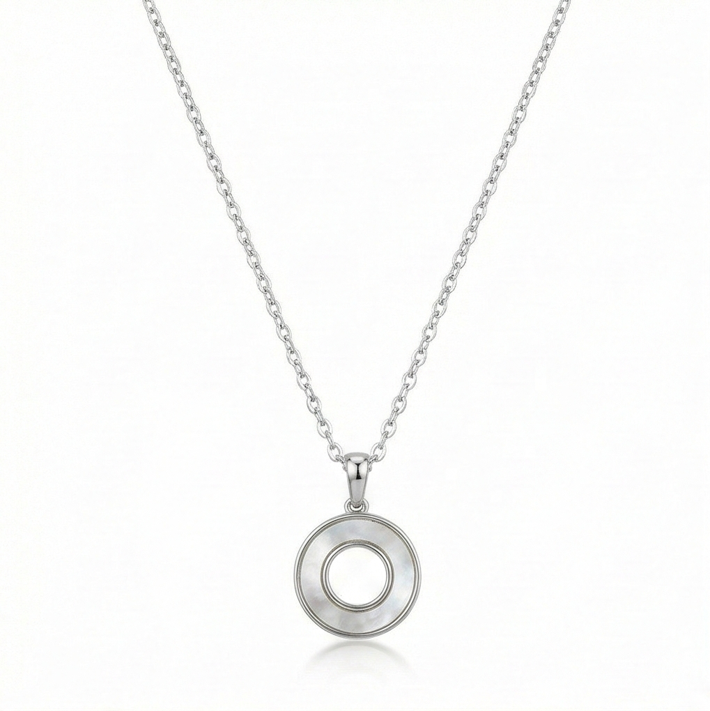 925 Sterling Silver Minimalist Mop Circle Pendant Necklace Jewellery For Women : AG06575111