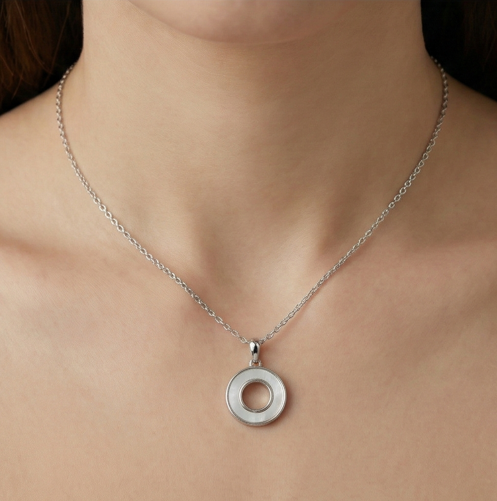 925 Sterling Silver Minimalist Mop Circle Pendant Necklace Jewellery For Women : AG06575111