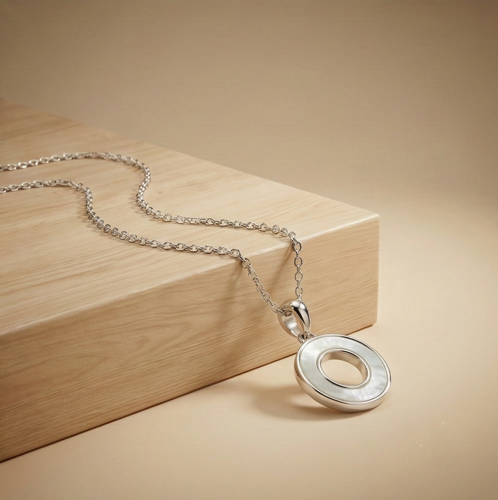 925 Sterling Silver Minimalist Mop Circle Pendant Necklace Jewellery For Women : AG06575111