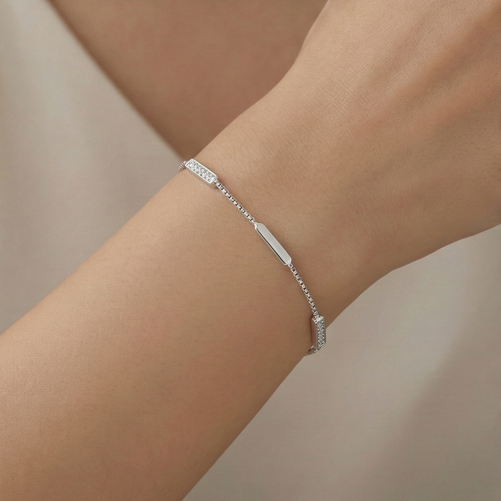 925 Sterling Silver Bar Station Bracelet For Women, High Polish Rhodium Finish Minimalist Jewellery : AG04676119