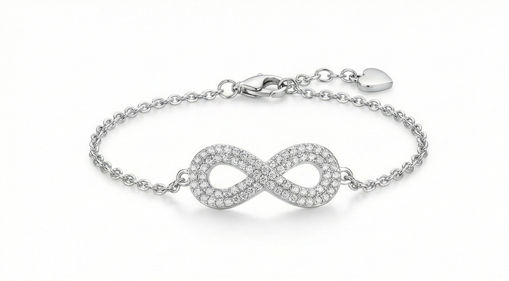 925 Sterling Silver Infinity Bracelet For Women, High Polish Rhodium Finish Love Symbol Jewellery : AG04681122