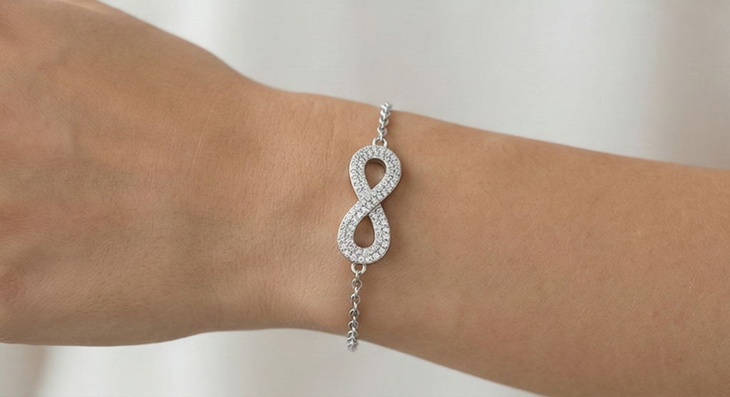 925 Sterling Silver Infinity Bracelet For Women, High Polish Rhodium Finish Love Symbol Jewellery : AG04681122