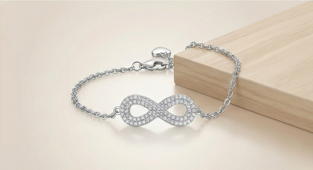 925 Sterling Silver Infinity Bracelet For Women, High Polish Rhodium Finish Love Symbol Jewellery : AG04681122