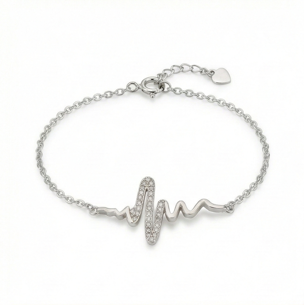 925 Sterling Silver Heartbeat Pulse Chain Bracelet Jewellery For Women & Girls Silver Finish : AG00481128