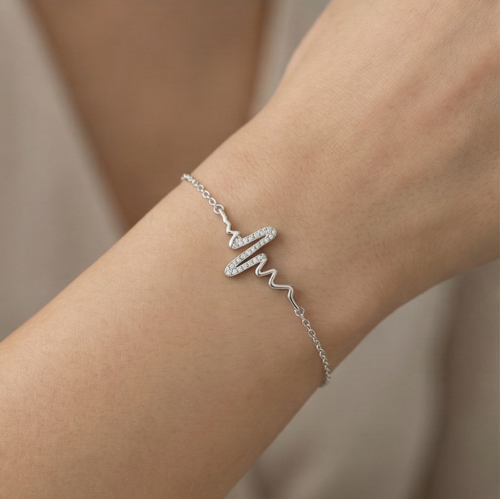 925 Sterling Silver Heartbeat Pulse Chain Bracelet Jewellery For Women & Girls Silver Finish : AG00481128