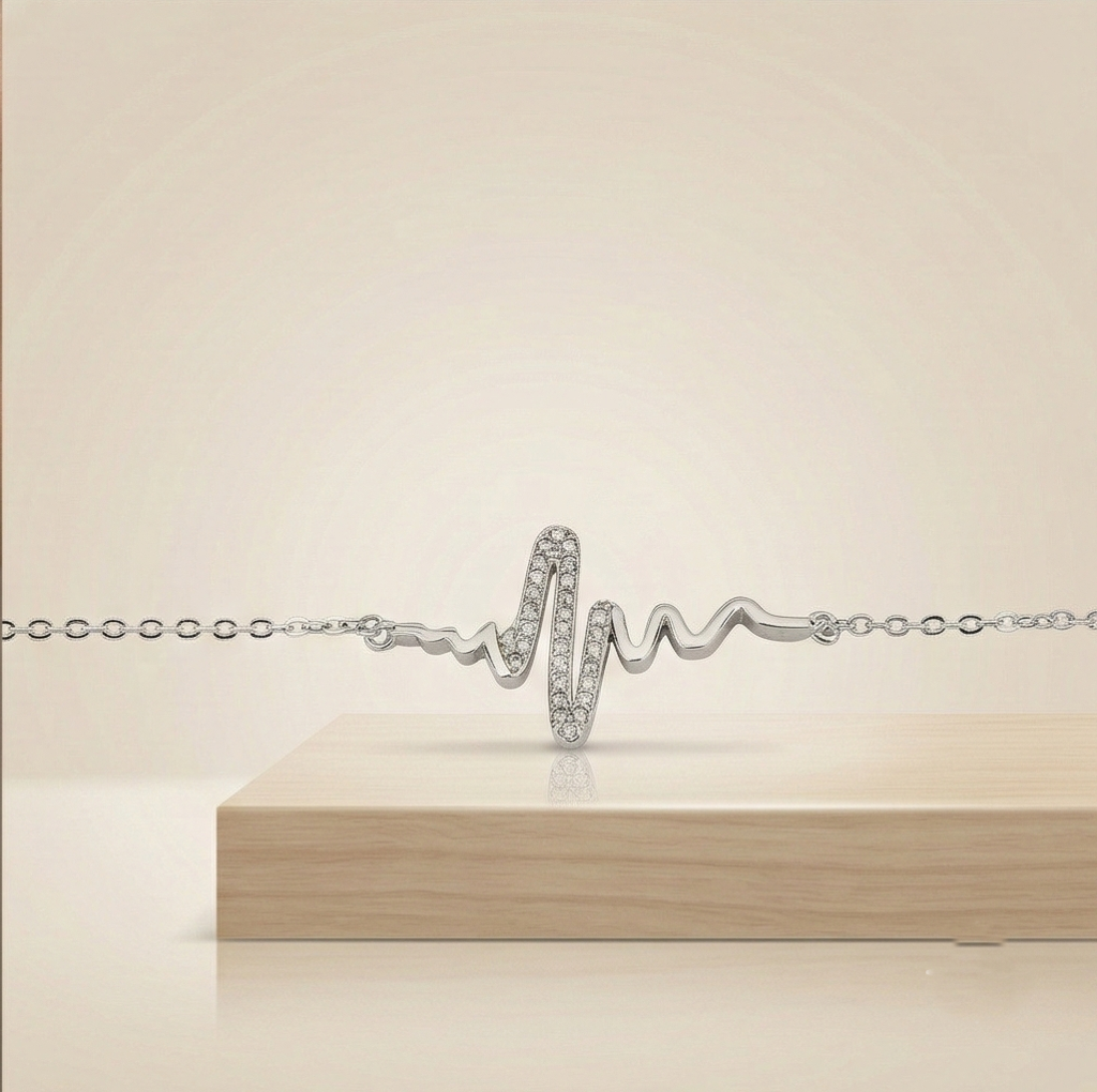 925 Sterling Silver Heartbeat Pulse Chain Bracelet Jewellery For Women & Girls Silver Finish : AG00481128