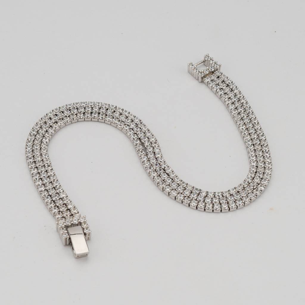 925 Sterling Silver Wide Triple Row Link Statement Bracelet Jewellery For Women High Polish : AG00789131