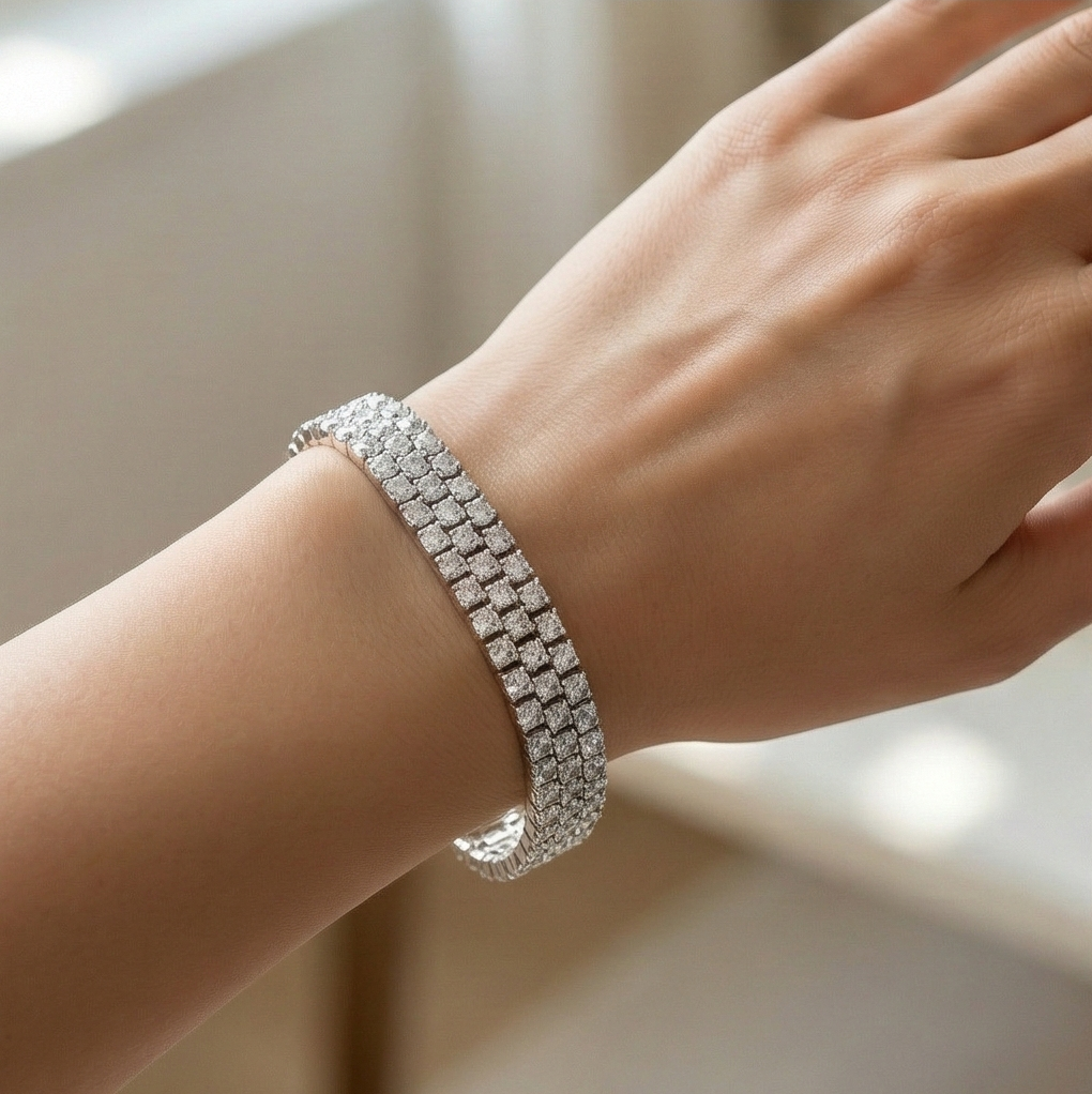 925 Sterling Silver Wide Triple Row Link Statement Bracelet Jewellery For Women High Polish : AG00789131