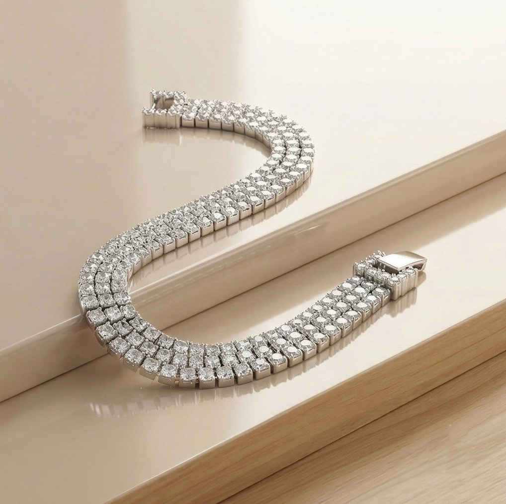 925 Sterling Silver Wide Triple Row Link Statement Bracelet Jewellery For Women High Polish : AG00789131