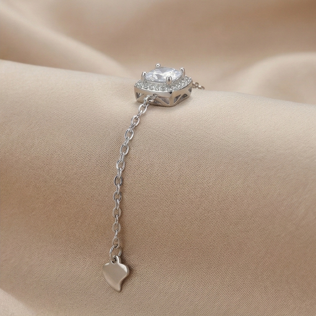 925 Sterling Silver Square Halo Solitaire Charm Bracelet Jewellery For Women Silver Finish : AG03825132