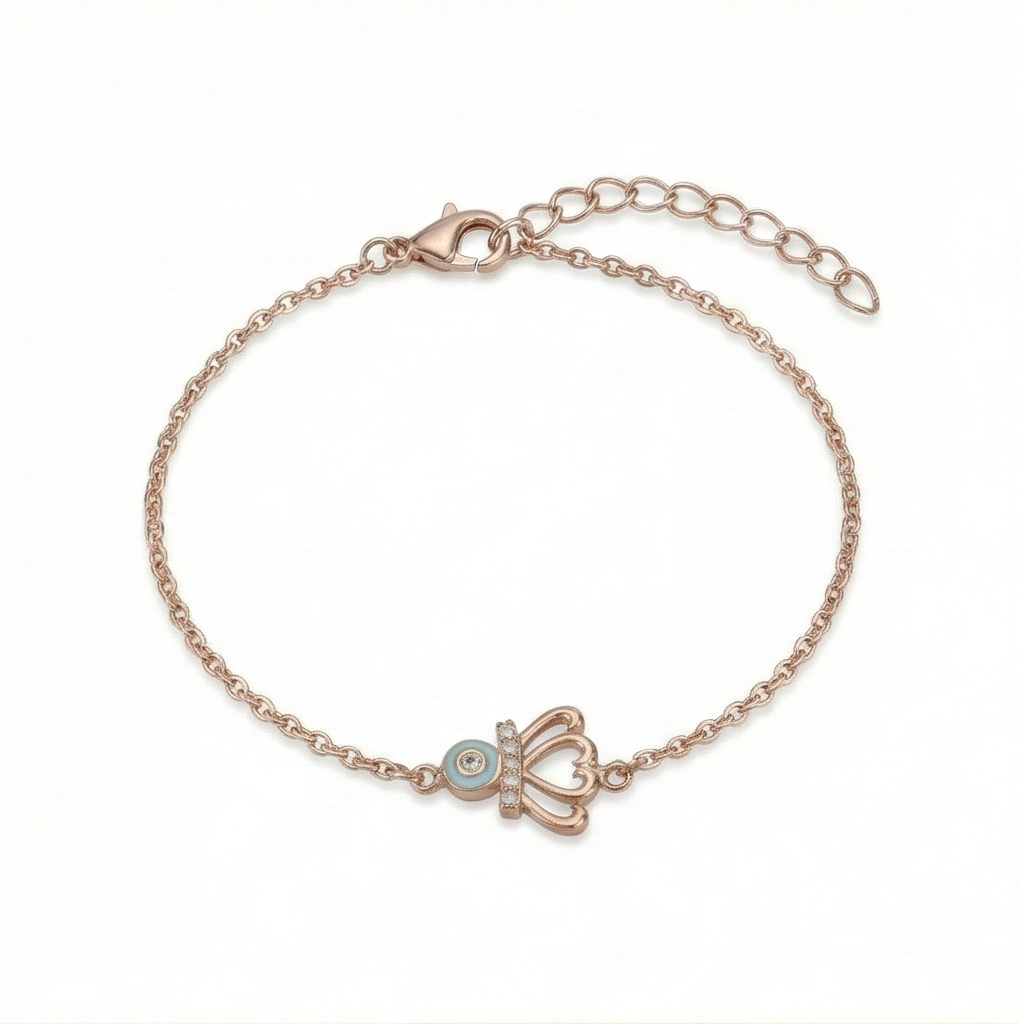 925 Sterling Silver Rose Gold Plated Evil Eye Protection Bracelet Jewellery For Women : AG03651133