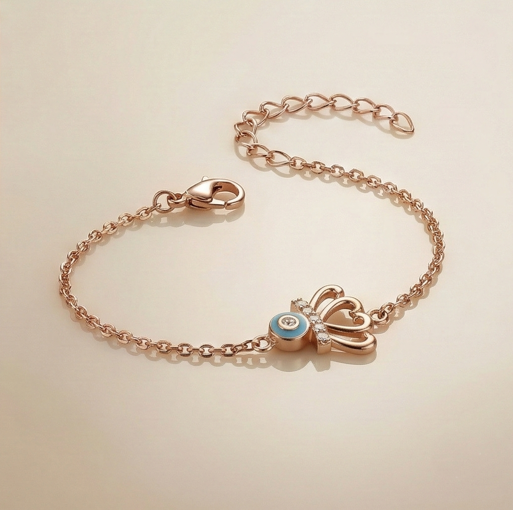 925 Sterling Silver Rose Gold Plated Evil Eye Protection Bracelet Jewellery For Women : AG03651133