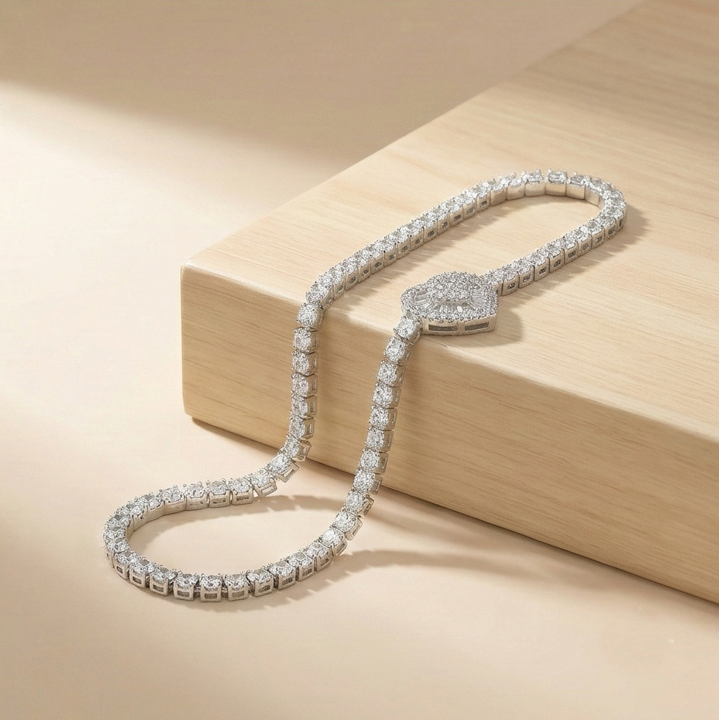 925 Sterling Silver Heart Cluster Adjustable Tennis Bracelet Jewellery For Women : AG03800136