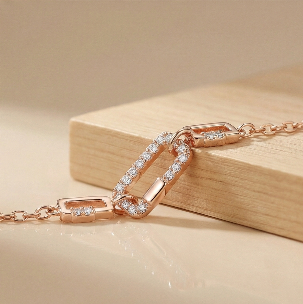 925 Sterling Silver Rose Gold Plated Geometric Paperclip Link Bracelet Jewellery For Women : AG04050137