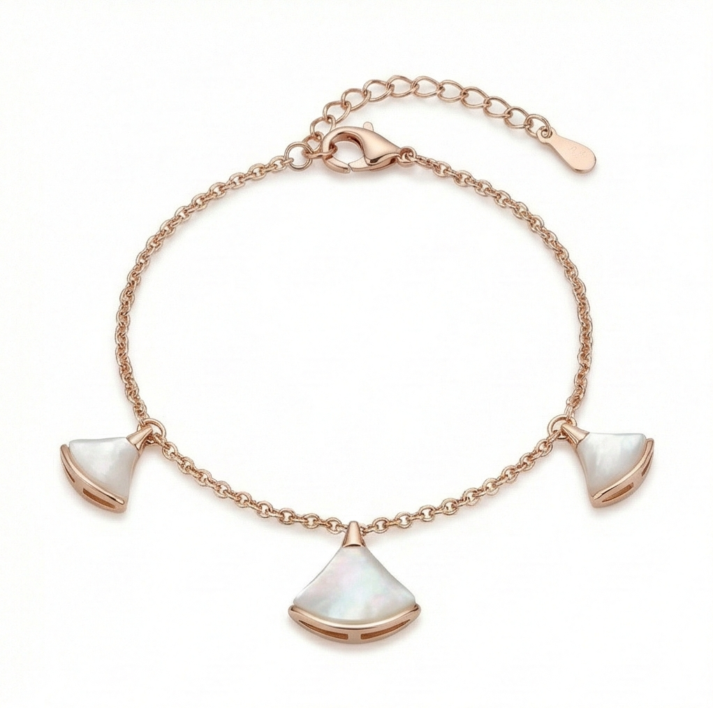 925 Sterling Silver Rose Gold Plated  Mop Fan Shape Charm Bracelet For Women & Girls | Elegant Pearlescent Motif  : AG02979139