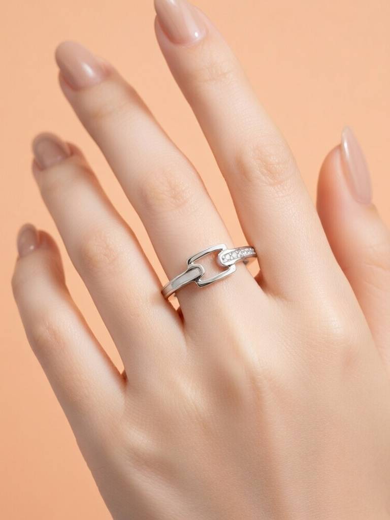 925 Pure Silver The "Nexus" Geometric Link Ring : LR1316