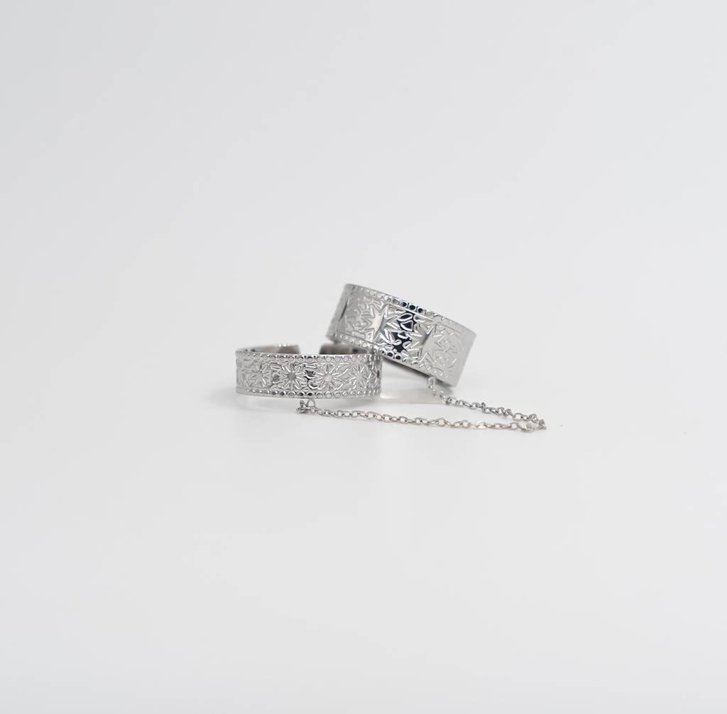Linked Chain Duo Ring Set - Silver : C2-R04