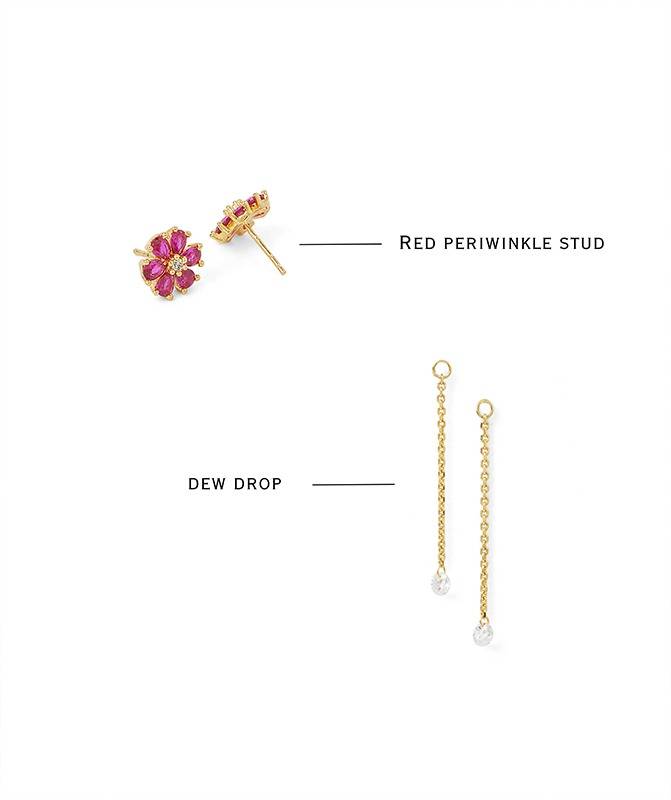 2 In 1 Gold Plated Pure Silver Merlot Earring With Detachable Drop : EC021