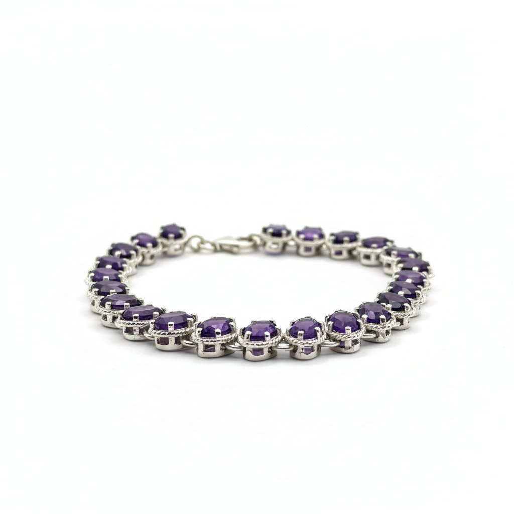 Pure 925 Silver Amethyst Bracelet For Women : SB-01
