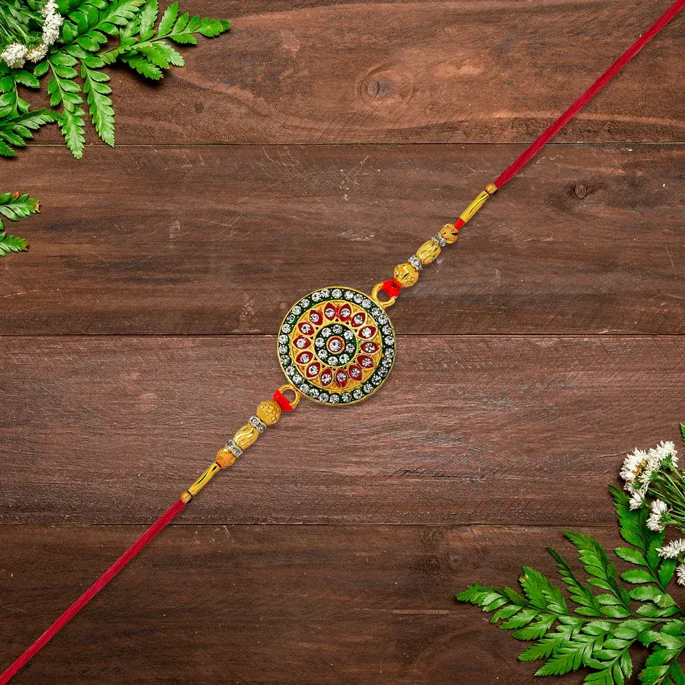 Eternz Certified Jewellery - ASTRIA JEWELLERY Peacock Feather Rakhi With Multicolor Beads – Elegant Traditio...