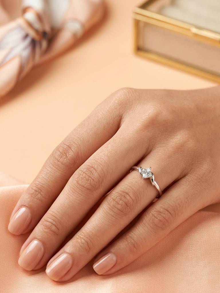 925 Pure Silver Solis Solitaire Rhodium Plated Zircon Ring : LR1371