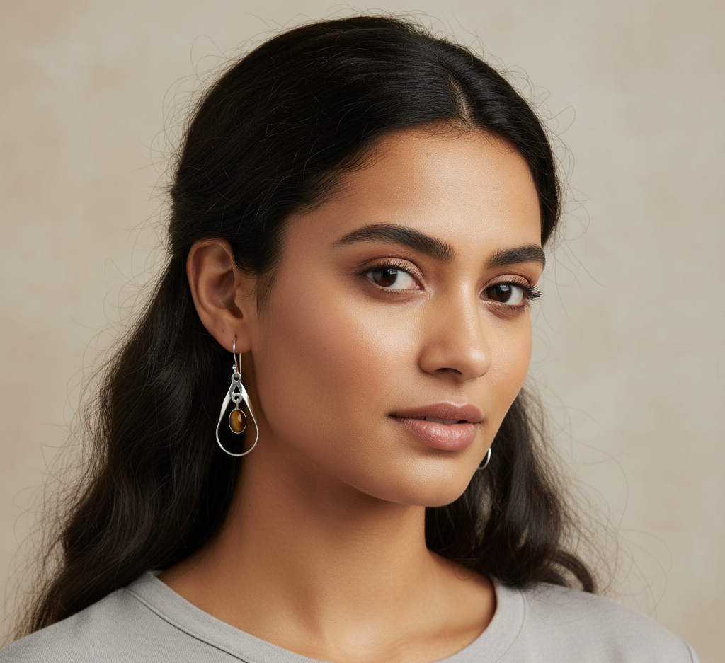 Pure 925 Silver Tiger Eye Danglers Earrings For Women : SE-07