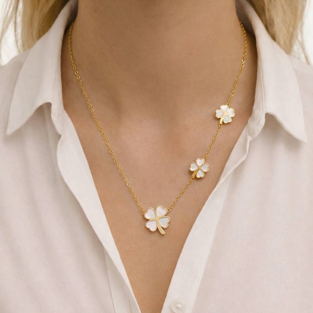 Gold-Plated Chic Multi Clover Charm Anti-Tarnish Pendant Necklace : HSPS60MB1594