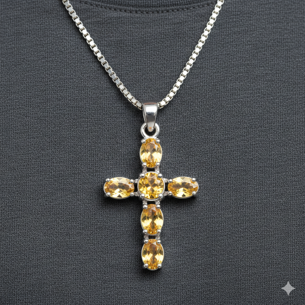 Pure 925 Silver Cross Citrine Pendant For Men & Women : SP-03
