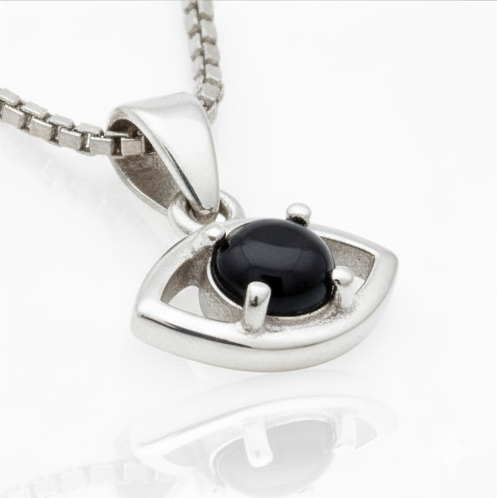 Pure 925 Silver Evil Eye Black Obsidian Pendant For Men & Women : SP-04