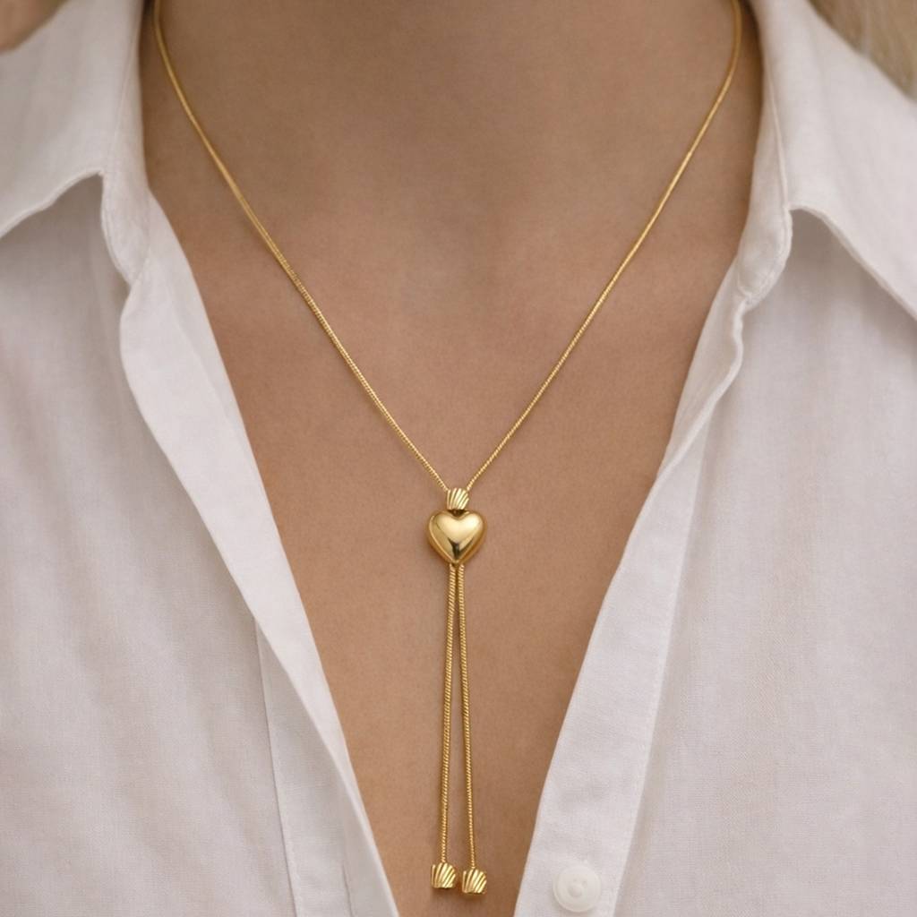 Gold-Plated Modern Minimal Heart Knot Anti-Tarnish Pendant Necklace : HSPS60MB1581