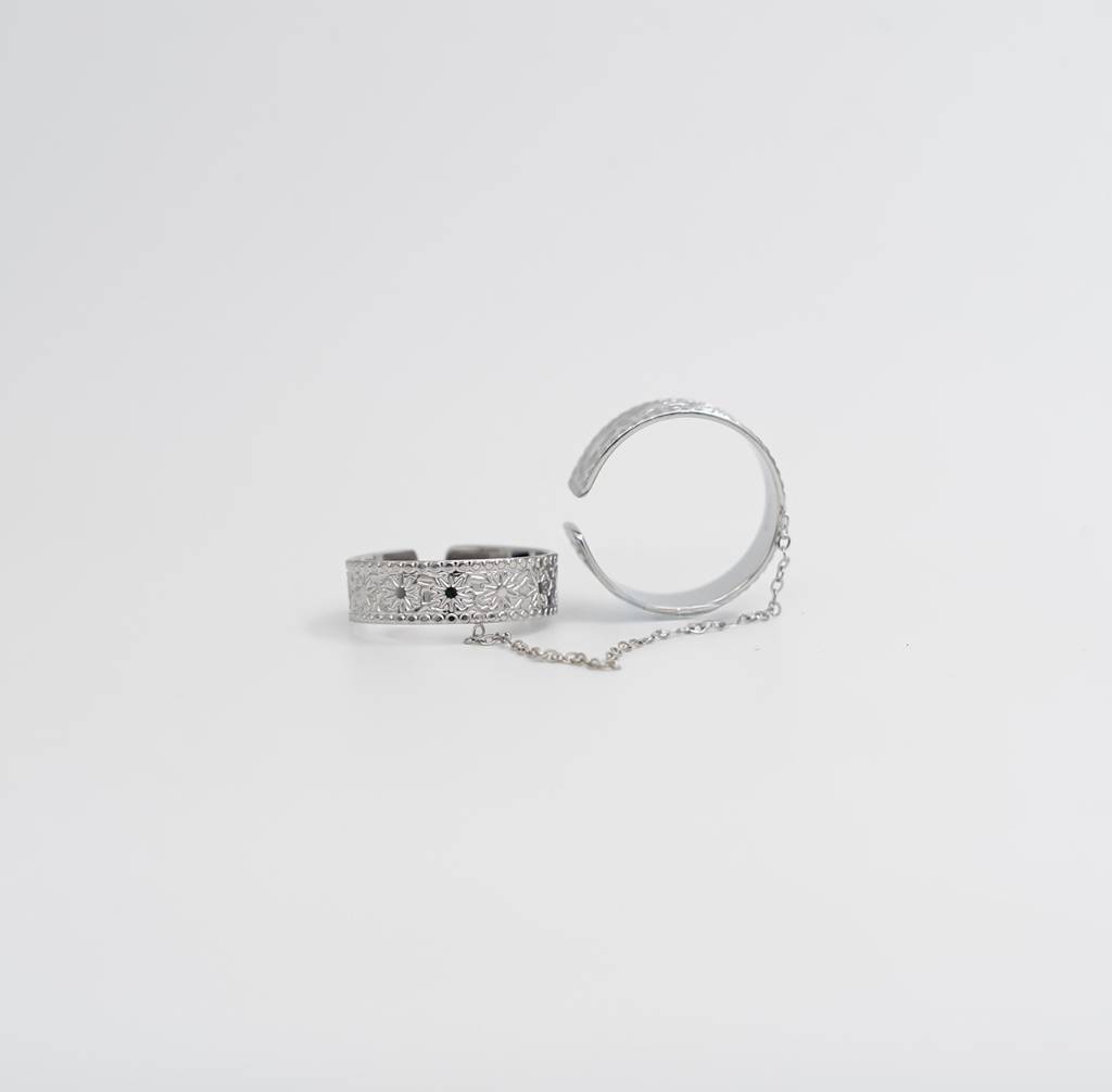Linked Chain Duo Ring Set - Silver : C2-R04
