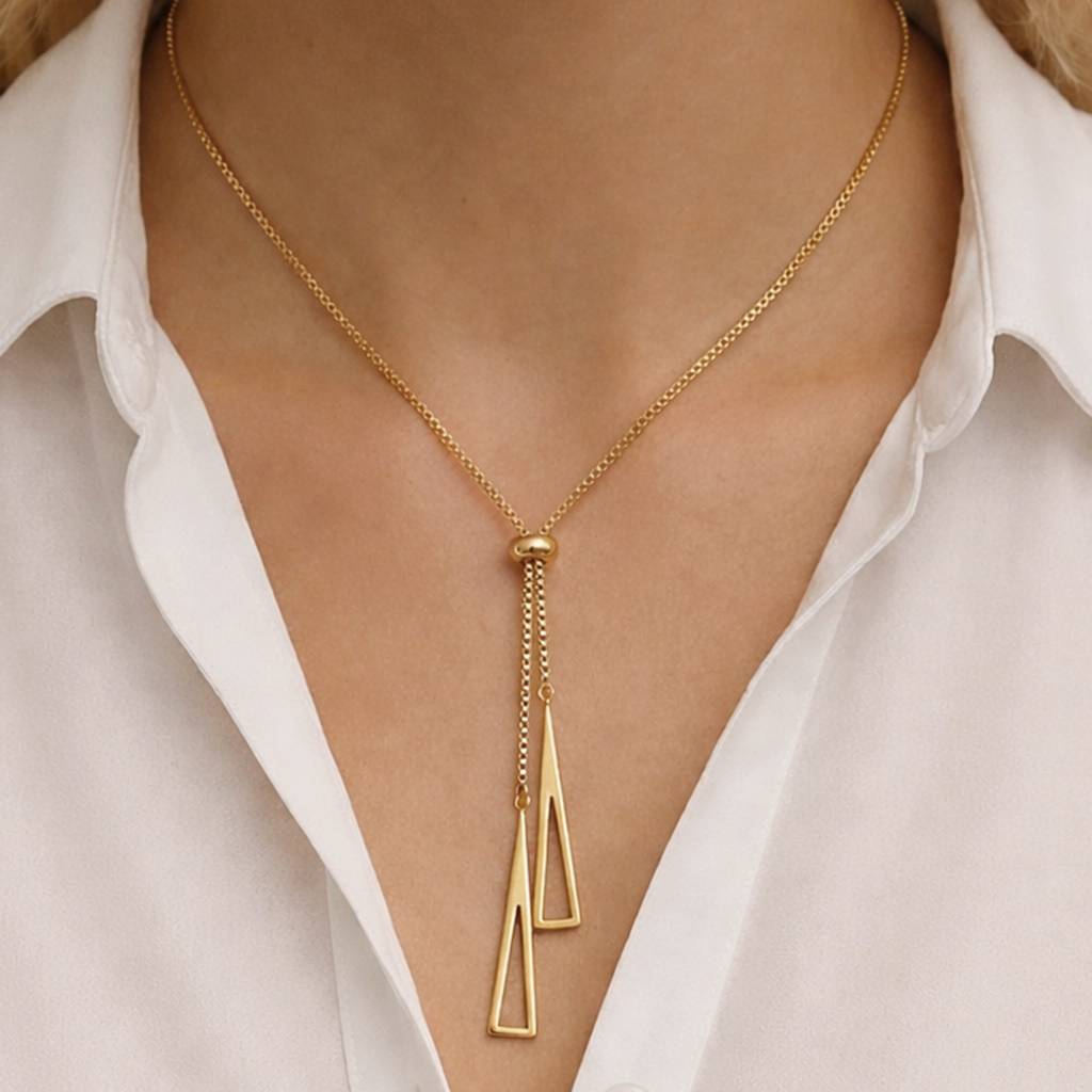 Gold-Plated Heart Slider Lariat  Anti-Tarnish Pendant Necklace : HSPS60MB1589