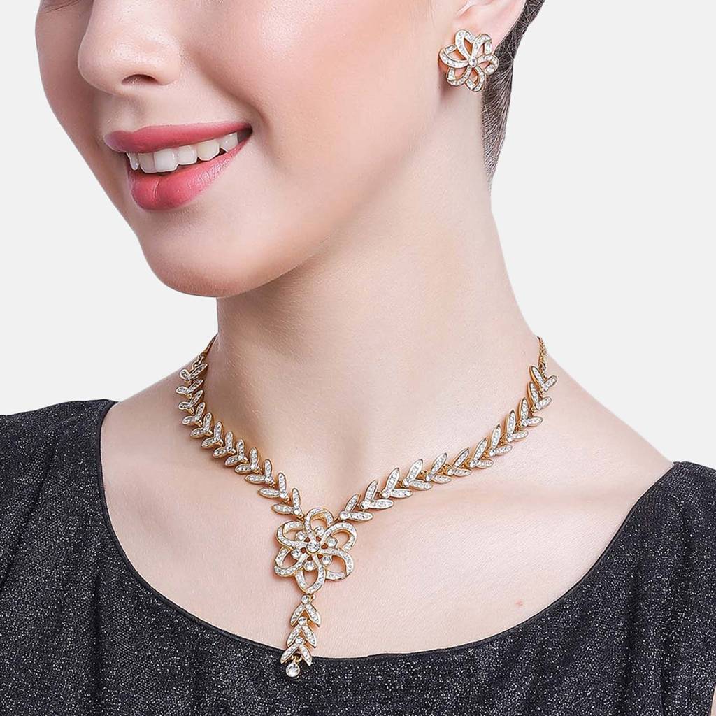 Estele Gold & Rhodium Plated Perennial Designer Jewellery Set With Austrian Crystals : 8994NKER