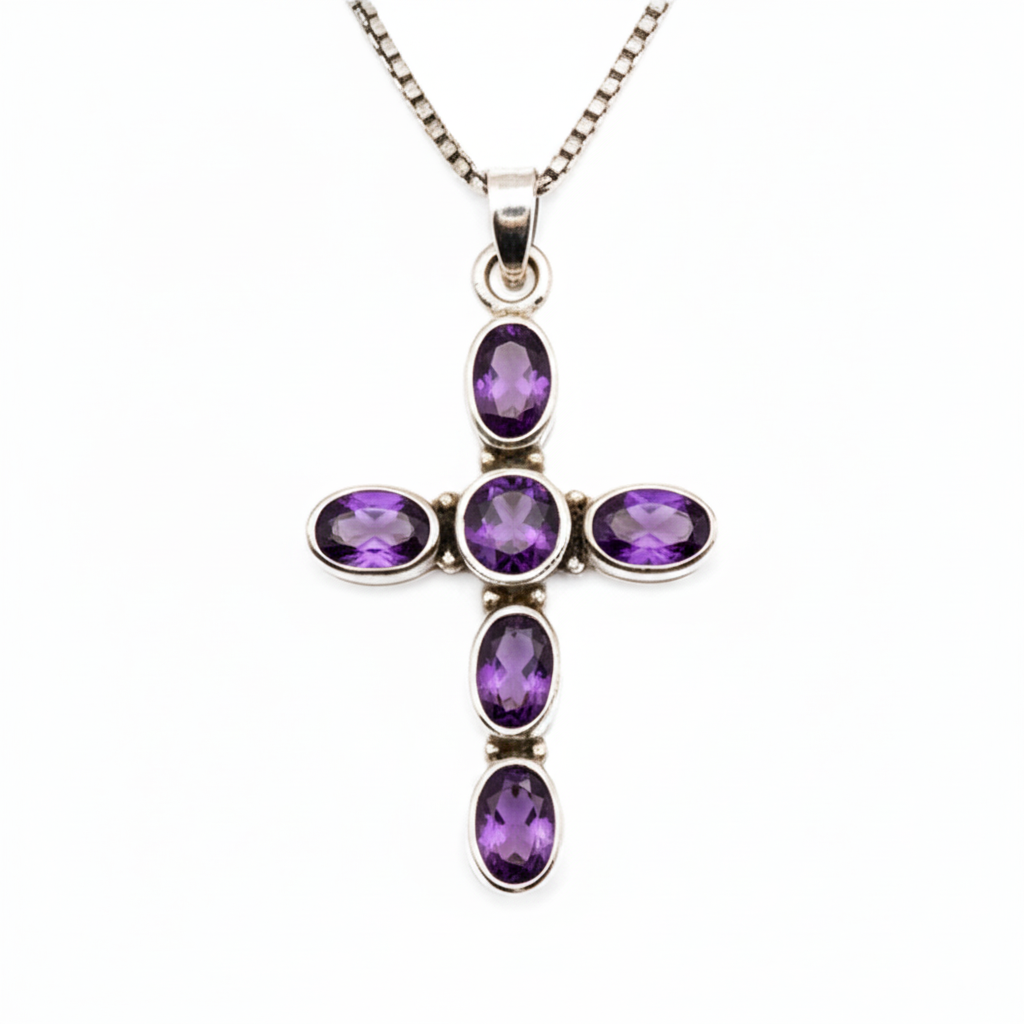 Pure 925 Silver Cross Amethyst Pendant For Men & Women : SP-02