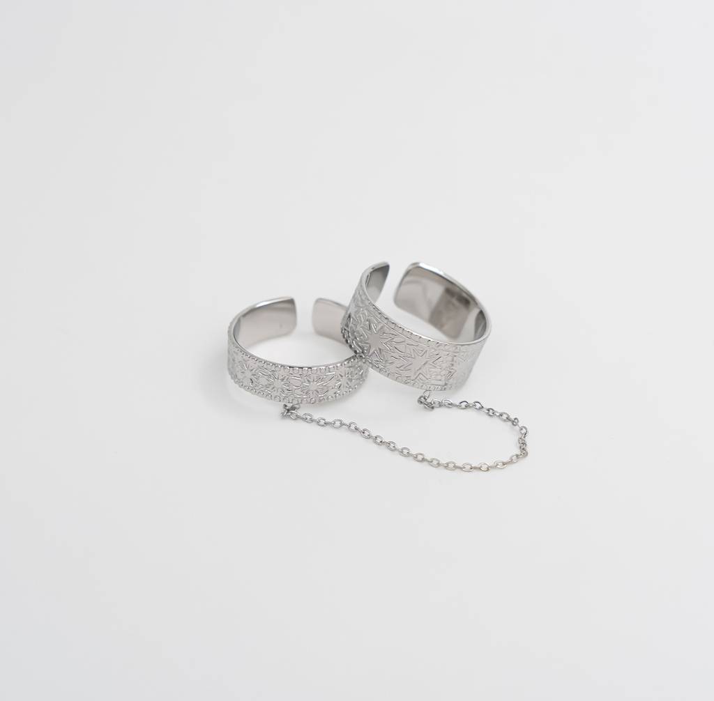 Linked Chain Duo Ring Set - Silver : C2-R04