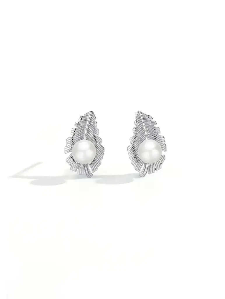Pure 925 Silver Pearl Leaf Whisper Stud Earrings For Women : RAN-33