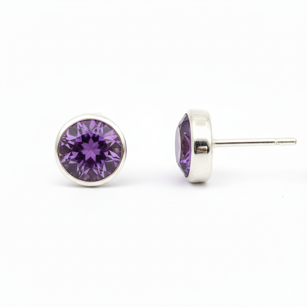 Pure 925 Silver Amethyst Studs Earrings For Men & Women : SE-02
