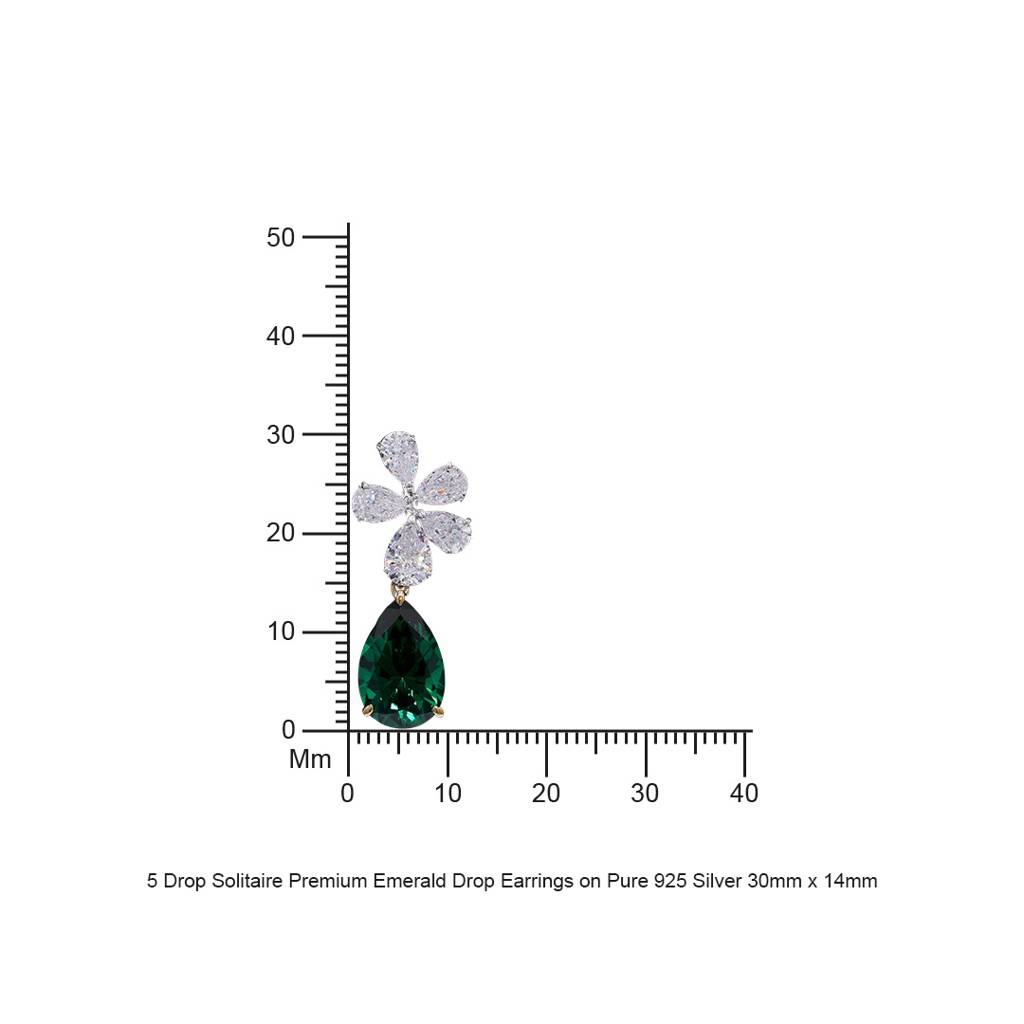 5 Drop Solitaire Premium Emerald Drop Earrings On Pure 925 Silver : TE2194