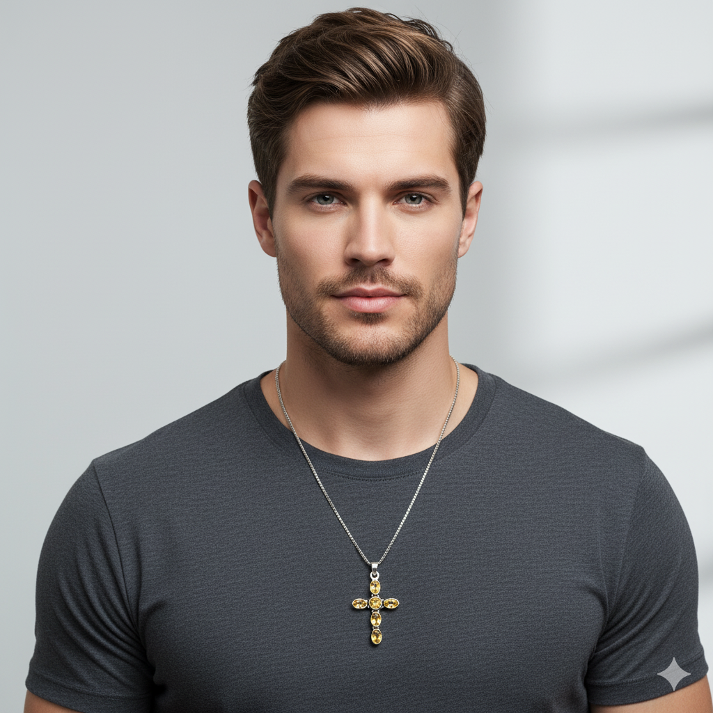 Pure 925 Silver Cross Citrine Pendant For Men & Women : SP-03