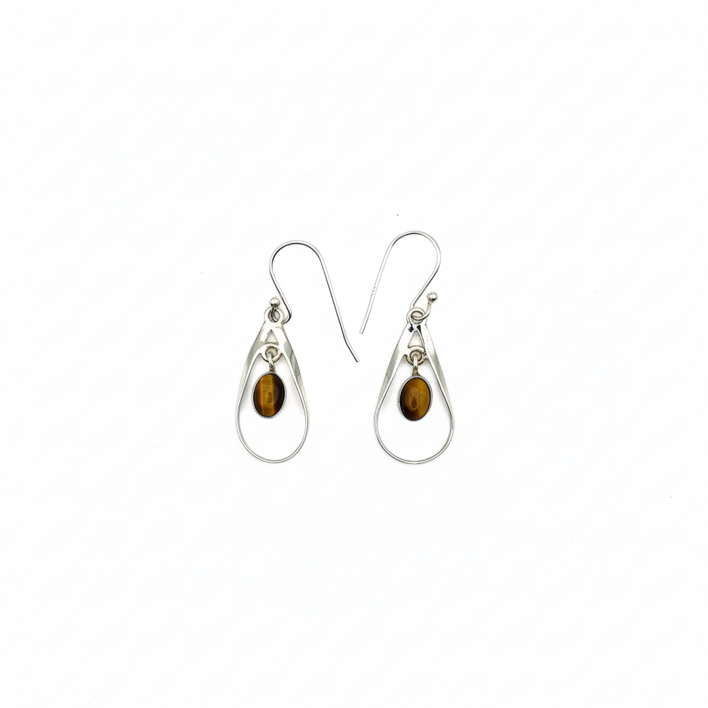 Pure 925 Silver Tiger Eye Danglers Earrings For Women : SE-07