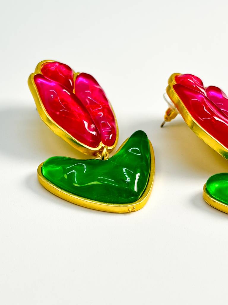 Haute Couture Pink And Green Earrings : E0053