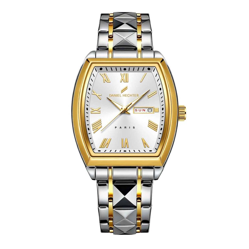 Daniel Hechter Duroc Collection Luxury Watch For Men With Roman Indices, Day-Date Display And Two-Tone Studded St : DHM1025-22