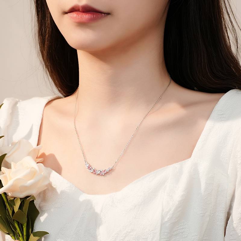 925 Sterling Silver Pink Stone Heart Princess Necklace For Women & Girls, 925 Stamp With Certificate Of Authentic : B0D541574L
