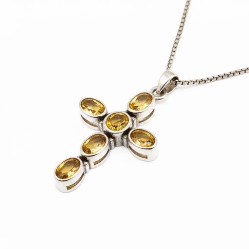 Pure 925 Silver Cross Citrine Pendant For Men & Women : SP-03