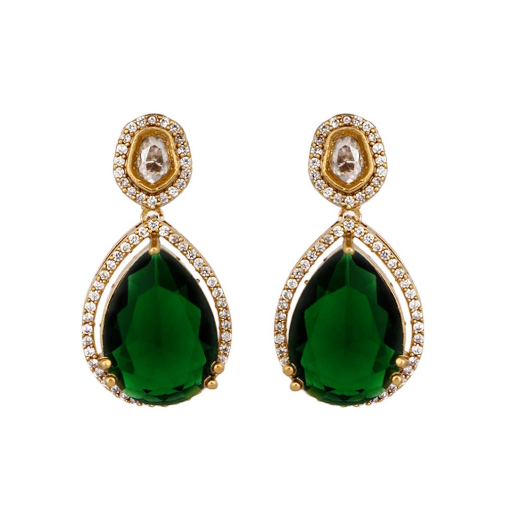 18K Gold Plated Pear Drop Emerald Edge Necklace Set : YI24A0480N